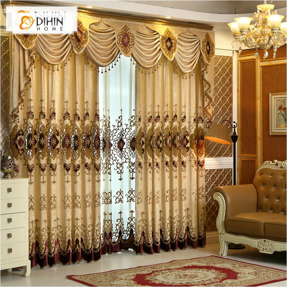 DIHINHOME Home Textile European Curtain DIHIN HOME Complex Pattern Embroidered Valance,Blackout Curtains Grommet Window Curtain for Living Room ,52x84-inch,1 Panel