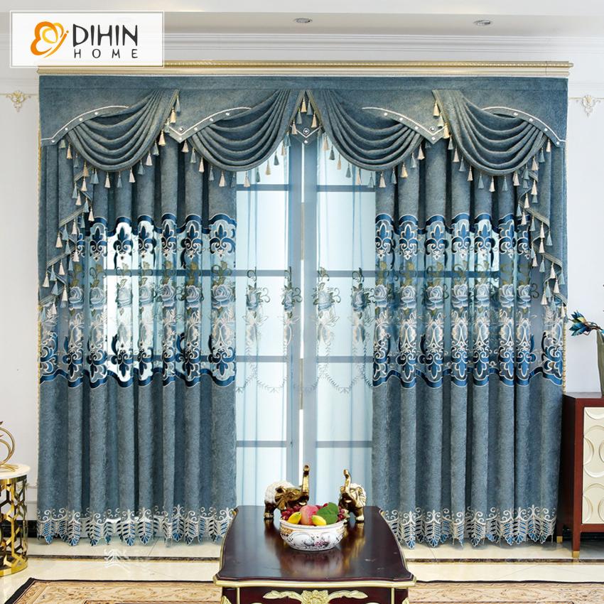 DIHIN HOME Curtains for Living Dining Room Embroidered Valance ,Blackout Curtains Grommet Window Curtain for Living Room ,52x84-inch,1 Panel