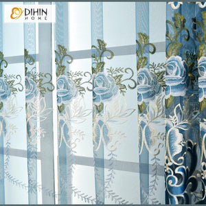 DIHIN HOME Curtains for Living Dining Room Embroidered Valance ,Blackout Curtains Grommet Window Curtain for Living Room ,52x84-inch,1 Panel