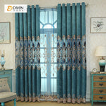 DIHINHOME Home Textile European Curtain DIHIN HOME Dark Blue Embroidered  Exquisite Valance,Blackout Curtains Grommet Window Curtain for Living Room ,52x84-inch,1 Panel