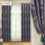 DIHINHOME Home Textile European Curtain DIHIN HOME Dark Color FLowers Embroidered，Blackout Grommet Window Curtain for Living Room ,52x63-inch,1 Panel