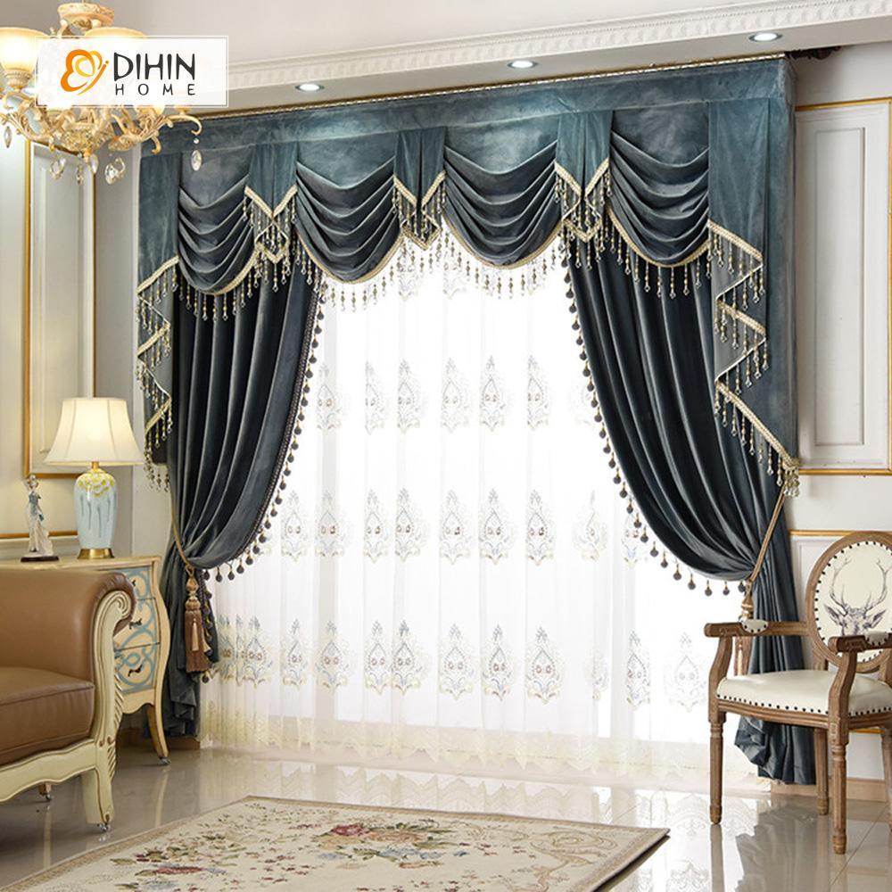 DIHIN HOME Dark Color Velvet Luxurious Valance ,Blackout Curtains Grommet  Window Curtain for Living Room ,52x84-inch,1 Panel
