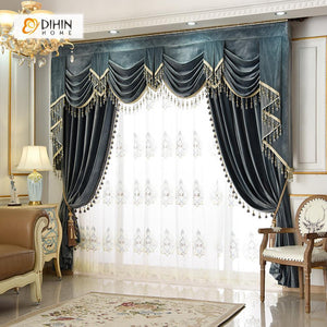 DIHINHOME Home Textile European Curtain DIHIN HOME Dark Color Velvet Luxurious Valance ,Blackout Curtains Grommet Window Curtain for Living Room ,52x84-inch,1 Panel