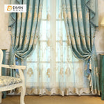DIHINHOME Home Textile European Curtain DIHIN HOME Elegant Embroidered Light Blue Valance,Blackout Curtains Grommet Window Curtain for Living Room ,52x84-inch,1 Panel