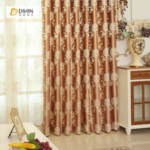 DIHINHOME Home Textile European Curtain DIHIN HOME Elegant Embroidered Valance ,Blackout Curtains Grommet Window Curtain for Living Room ,52x84-inch,1 Panel