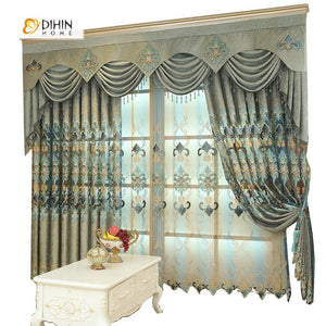 DIHINHOME Home Textile European Curtain DIHIN HOME Elegant Flower Embroidered，Blackout Grommet Window Curtain for Living Room ,52x63-inch,1 Panel