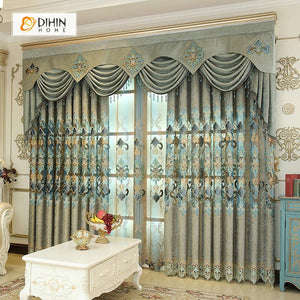 DIHINHOME Home Textile European Curtain DIHIN HOME Elegant Flower Embroidered，Blackout Grommet Window Curtain for Living Room ,52x63-inch,1 Panel