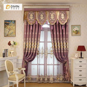 DIHINHOME Home Textile European Curtain DIHIN HOME Elegant Flowers Embroidered Purple Valance,Blackout Curtains Grommet Window Curtain for Living Room ,52x84-inch,1 Panel