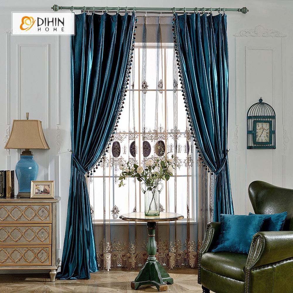 DIHINHOME Home Textile European Curtain DIHIN HOME Elegant Solid Blue,Blackout Curtains Grommet Window Curtain for Living Room ,52x84-inch,1 Panel