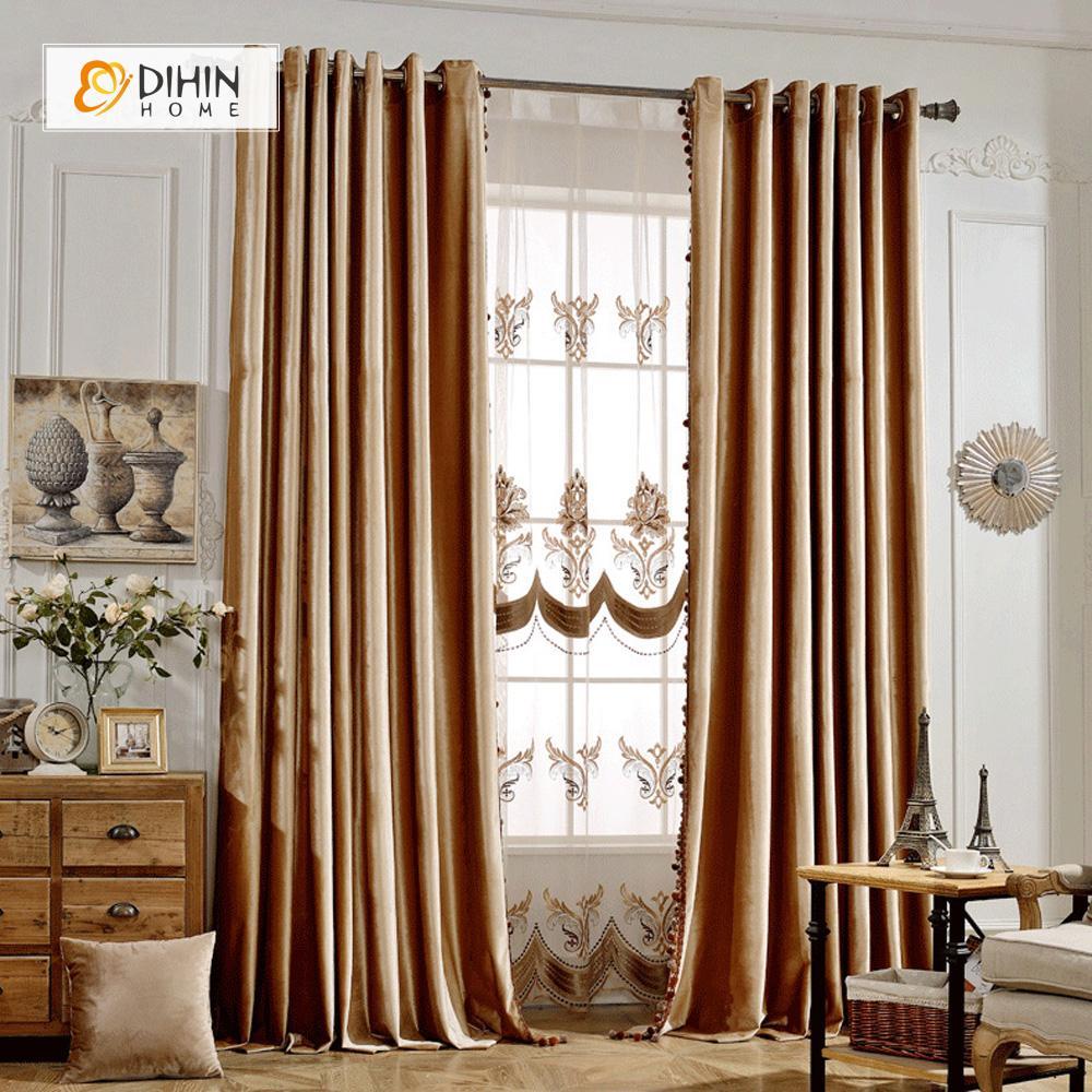 DIHINHOME Home Textile European Curtain DIHIN HOME Elegant Solid Brown，Blackout Curtains Grommet Window Curtain for Living Room ,52x84-inch,1 Panel