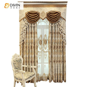 DIHINHOME Home Textile European Curtain DIHIN HOME Embroidered Valance ,Blackout Curtains Grommet Window Curtain for Living Room ,52x90-inch,1 Panel