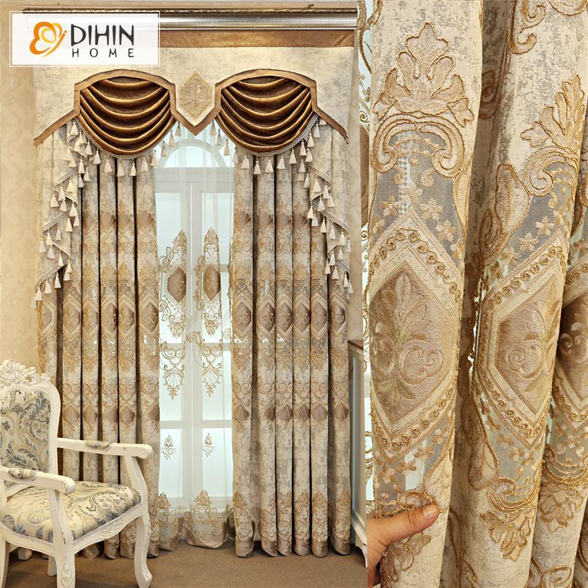 DIHINHOME Home Textile European Curtain DIHIN HOME Embroidered Valance ,Blackout Curtains Grommet Window Curtain for Living Room ,52x90-inch,1 Panel