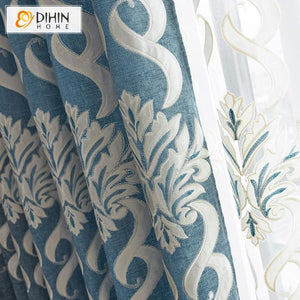 DIHINHOME Home Textile European Curtain DIHIN HOME Euroean Embroidered Curtain ,Blackout Curtains Grommet Window Curtain for Living Room ,52x84-inch,1 Panel