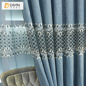 DIHINHOME Home Textile European Curtain DIHIN HOME European Abstract Geometric Embroidered,Blackout Grommet Window Curtain for Living Room ,52x84-inch,1 Panel