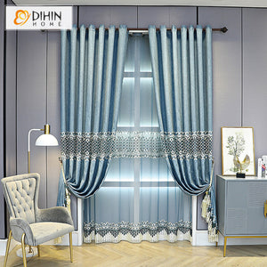 DIHIN HOME European Abstract Geometric Embroidered,Blackout Grommet Window Curtain for Living Room ,52x84-inch,1 Panel
