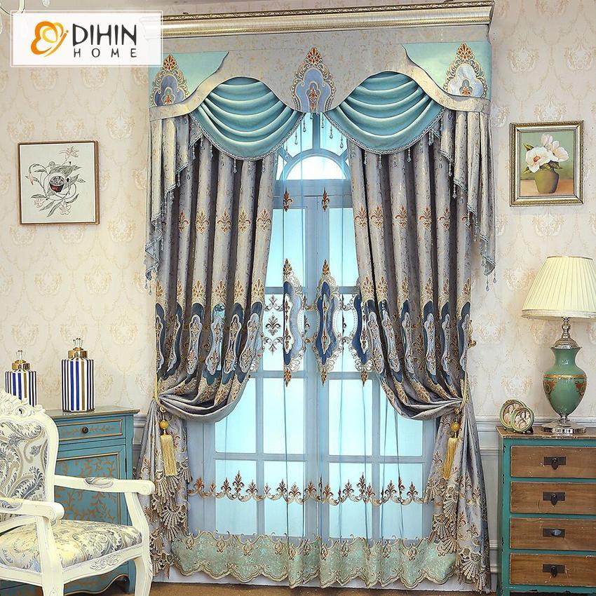 DIHINHOME Home Textile European Curtain DIHIN HOME  European Abstract Style Embroidered Valance ,Blackout Curtains Grommet Window Curtain for Living Room ,52x84-inch,1 Panel