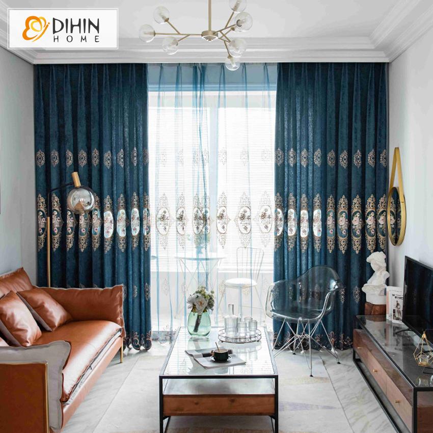 DIHINHOME Home Textile European Curtain DIHIN HOME European Blue Color Customized Valance ,Blackout Curtains Grommet Window Curtain for Living Room ,52x84-inch,1 Panel
