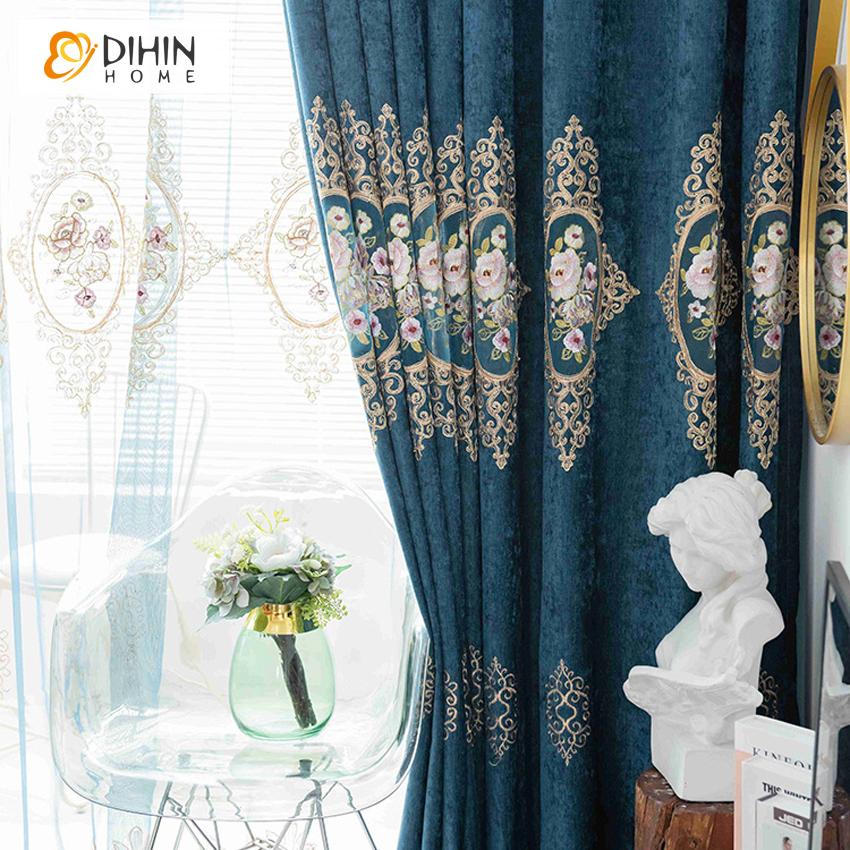 DIHINHOME Home Textile European Curtain DIHIN HOME European Blue Color Customized Valance ,Blackout Curtains Grommet Window Curtain for Living Room ,52x84-inch,1 Panel