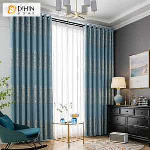 DIHINHOME Home Textile European Curtain DIHIN HOME European Blue Color Jacquard,Blackout Grommet Window Curtain for Living Room ,52x63-inch,1 Panel