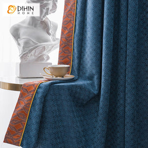 DIHIN HOME European Blue Embossed Curtains With Lace,Grommet Window Curtain for Living Room,52x63-inch,1 Panel