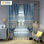 DIHIN HOME European Blue Embroidered,Blackout Grommet Window Curtain for Living Room ,52x84-inch,1 Panel
