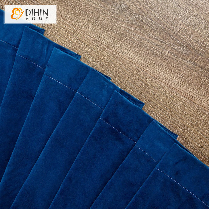 DIHINHOME Home Textile European Curtain DIHIN HOME European Blue Velvet Fabric,Blackout Grommet Window Curtain for Living Room ,52x63-inch,1 Panel
