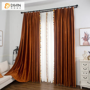 DIHINHOME Home Textile European Curtain DIHIN HOME European Brown Velvet Fabric,Blackout Grommet Window Curtain for Living Room ,52x63-inch,1 Panel