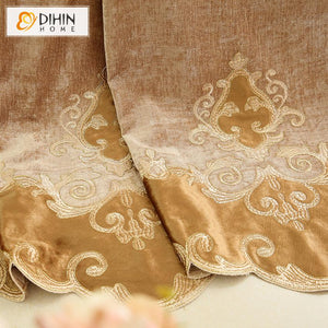 DIHIN HOME European Coffe Color Embroidery Valance ,Blackout Curtains Grommet Window Curtain for Living Room ,52x84-inch,1 Panel