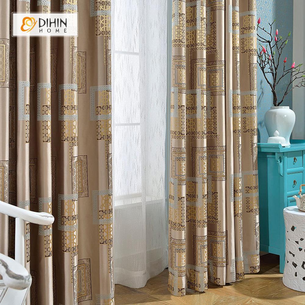 DIHINHOME Home Textile European Curtain DIHIN HOME European Curtain Printed ,Cotton Linen ,Blackout Grommet Window Curtain for Living Room ,52x63-inch,1 Panel