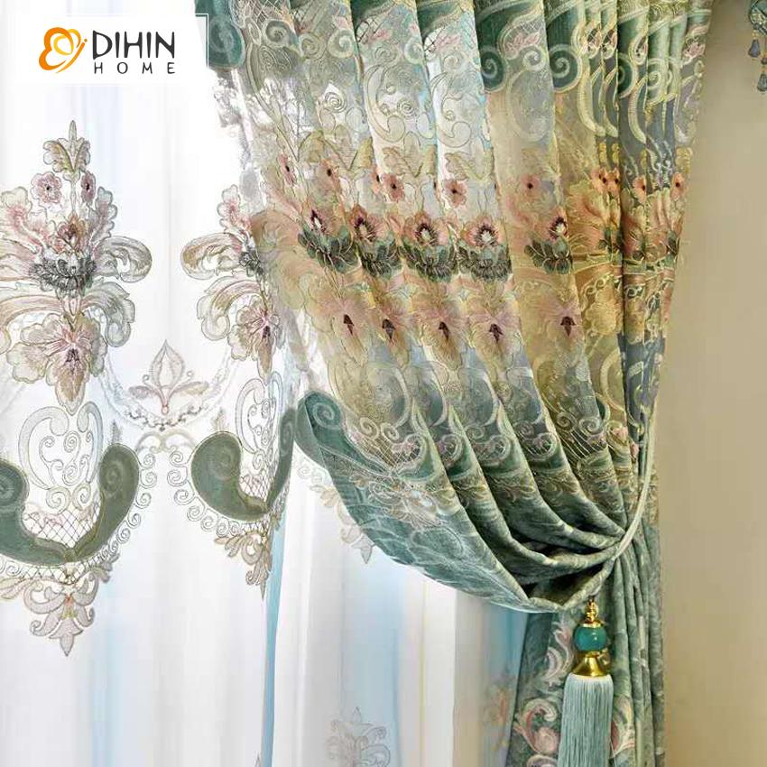 DIHIN HOME European Customized Curtain Embroidered Valance ,Blackout Curtains Grommet Window Curtain for Living Room ,52x84-inch,1 Panel