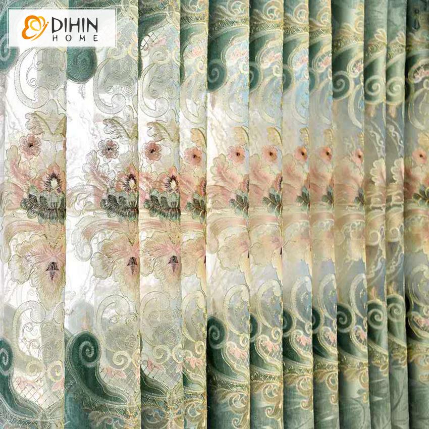 DIHIN HOME European Customized Curtain Embroidered Valance ,Blackout Curtains Grommet Window Curtain for Living Room ,52x84-inch,1 Panel