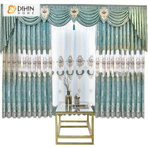 DIHIN HOME European Customized Curtain Embroidered Valance ,Blackout Curtains Grommet Window Curtain for Living Room ,52x84-inch,1 Panel