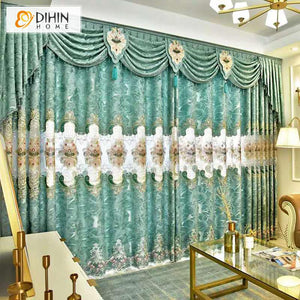 DIHIN HOME European Customized Curtain Embroidered Valance ,Blackout Curtains Grommet Window Curtain for Living Room ,52x84-inch,1 Panel