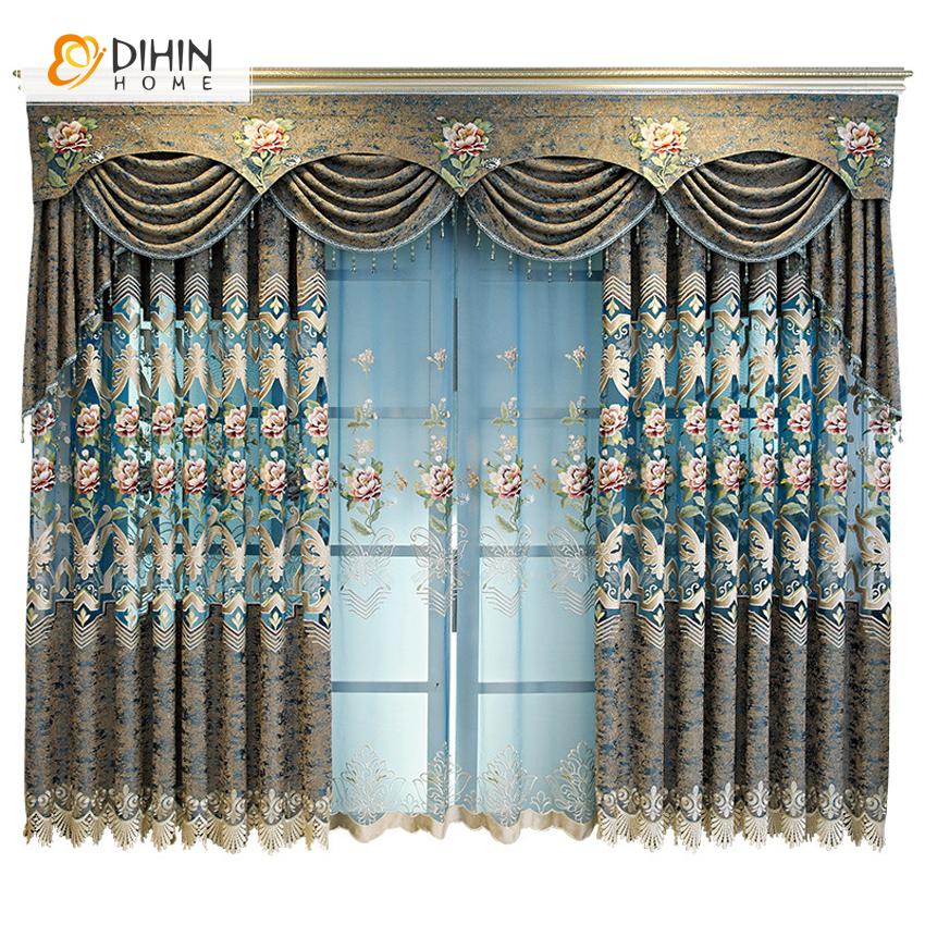 DIHINHOME Home Textile European Curtain DIHIN HOME European Customized Embroidered Valance,Blackout Curtains Grommet Window Curtain for Living Room ,52x84-inch,1 Panel
