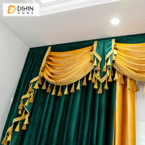 DIHINHOME Home Textile European Curtain DIHIN HOME European Dark Green and Yellow Color Velvet Fabric Customized Valance ,Blackout Curtains Grommet Window Curtain for Living Room ,52x84-inch,1 Panel