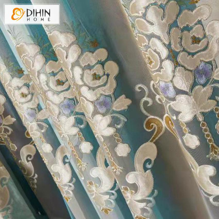 DIHIN HOME European Embroidered High Quality Luxury Valance ,Blackout Curtains Grommet Window Curtain for Living Room ,52x84-inch,1 Panel