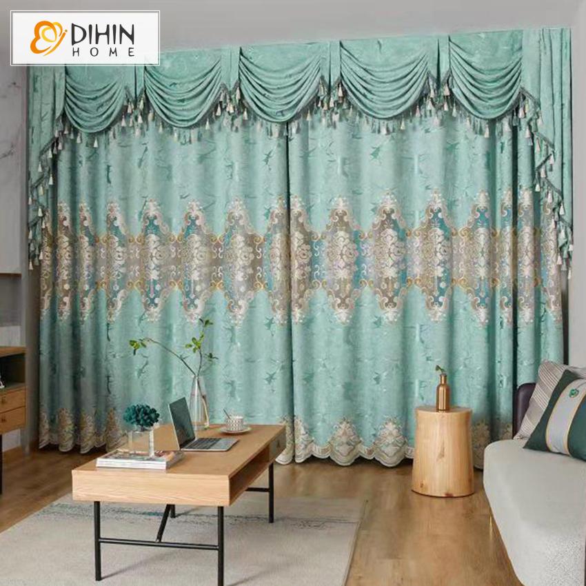 DIHIN HOME European Embroidered High Quality Luxury Valance ,Blackout Curtains Grommet Window Curtain for Living Room ,52x84-inch,1 Panel