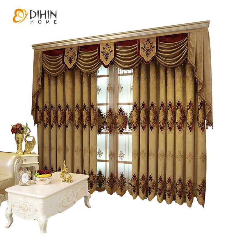 DIHINHOME Home Textile European Curtain DIHIN HOME European Embroidered Valance ,Blackout Curtains Grommet Window Curtain for Living Room ,52x84-inch,1 Panel