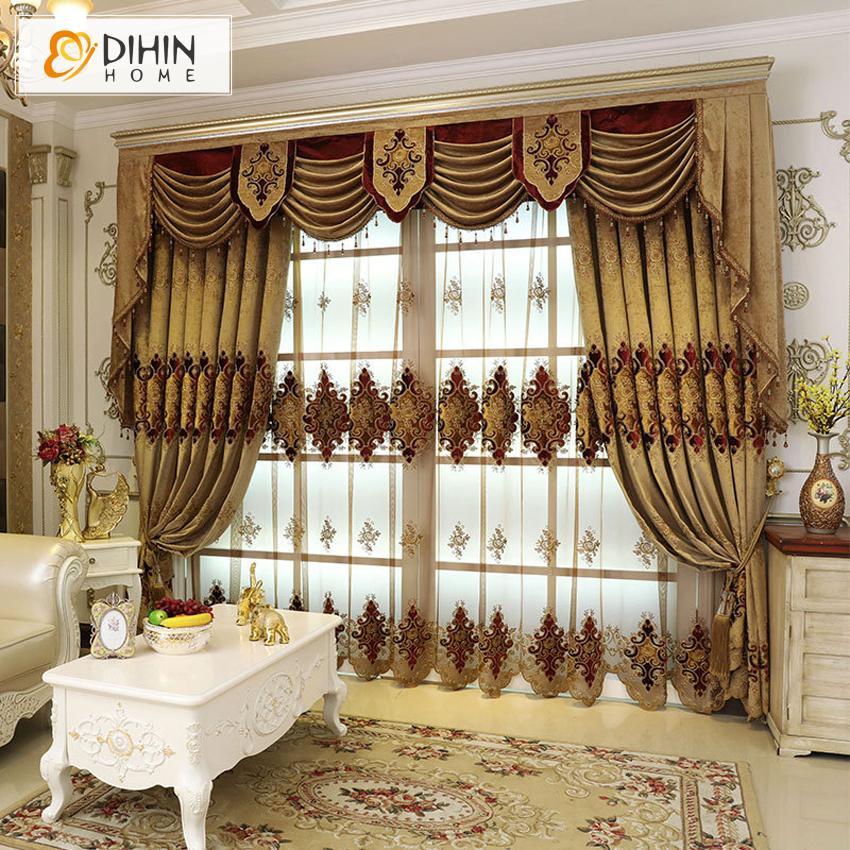 DIHINHOME Home Textile European Curtain DIHIN HOME European Embroidered Valance ,Blackout Curtains Grommet Window Curtain for Living Room ,52x84-inch,1 Panel
