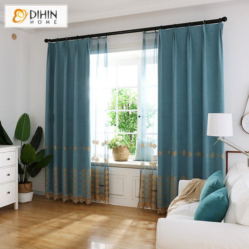 DIHIN HOME European Embroidered Window Drapes,Blackout Grommet Window Curtain for Living Room ,52x63-inch,1 Panel