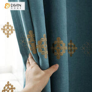 DIHIN HOME European Embroidered Window Drapes,Blackout Grommet Window Curtain for Living Room ,52x63-inch,1 Panel