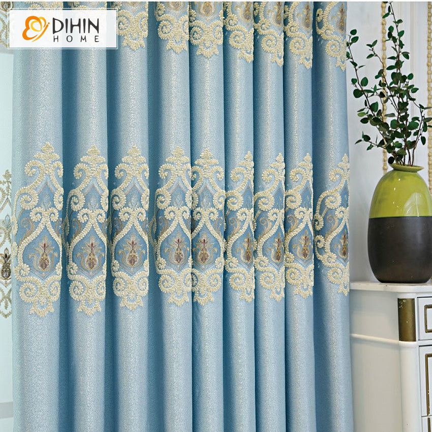DIHINHOME Home Textile European Curtain DIHIN HOME European Fashion Embroidered,Blackout Grommet Window Curtain for Living Room ,52x84-inch,1 Panel
