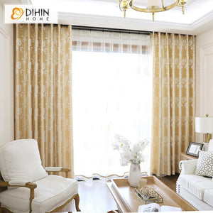 DIHINHOME Home Textile European Curtain DIHIN HOME European Golden Customized Embroirdered Valance ,Blackout Curtains Grommet Window Curtain for Living Room ,52x84-inch,1 Panel