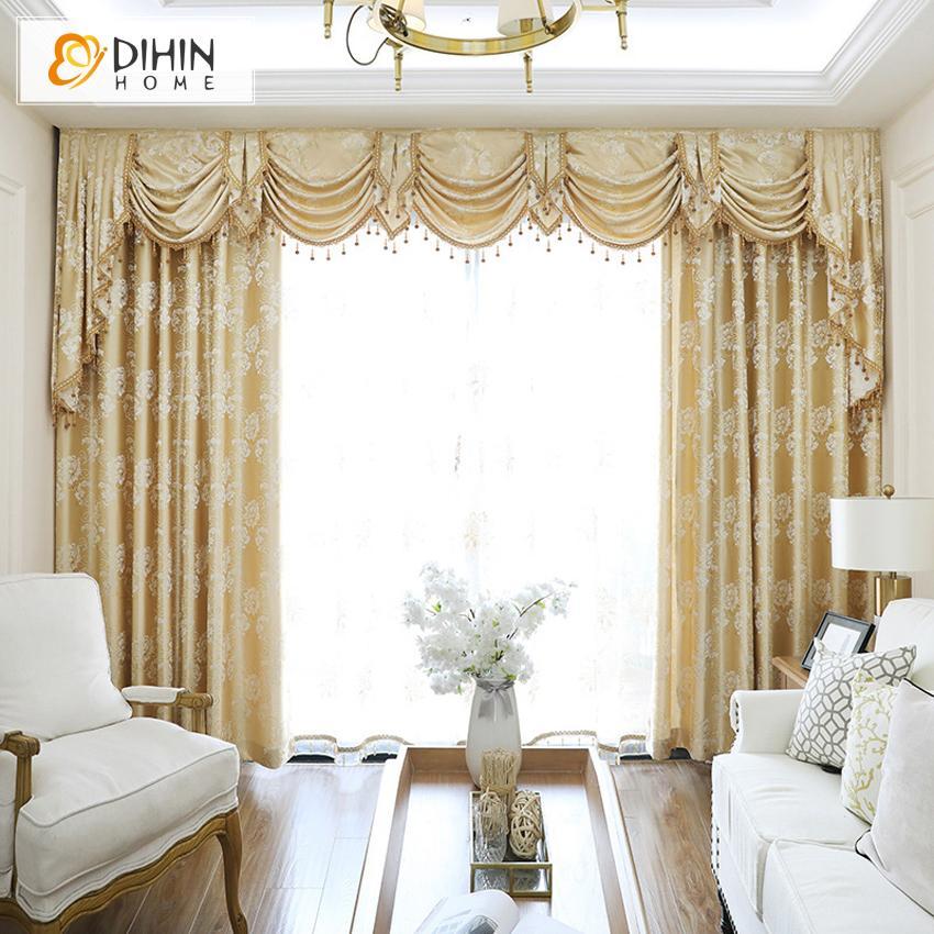 DIHINHOME Home Textile European Curtain DIHIN HOME European Golden Customized Embroirdered Valance ,Blackout Curtains Grommet Window Curtain for Living Room ,52x84-inch,1 Panel