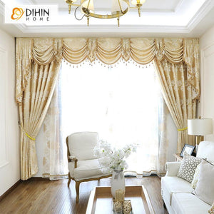 DIHINHOME Home Textile European Curtain DIHIN HOME European Golden Customized Embroirdered Valance ,Blackout Curtains Grommet Window Curtain for Living Room ,52x84-inch,1 Panel