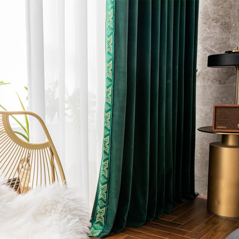 DIHIN HOME European Green Velvet Blackout Curtains With Embroidered Lace,Blackout Grommet Window Curtain for Living Room ,52x63-inch,1 Panel