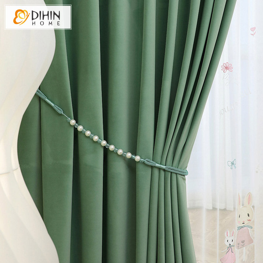 DIHINHOME Home Textile European Curtain DIHIN HOME European Green Velvet,Blackout Grommet Window Curtain for Living Room ,52x63-inch,1 Panel