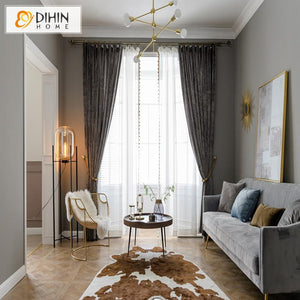 DIHIN HOME European Grey Velvet Curtains,Blackout Grommet Window Curtain for Living Room ,52x63-inch,1 Panel