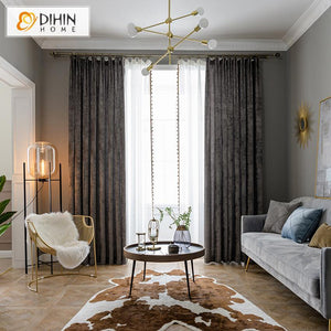 DIHIN HOME European Grey Velvet Curtains,Blackout Grommet Window Curtain for Living Room ,52x63-inch,1 Panel