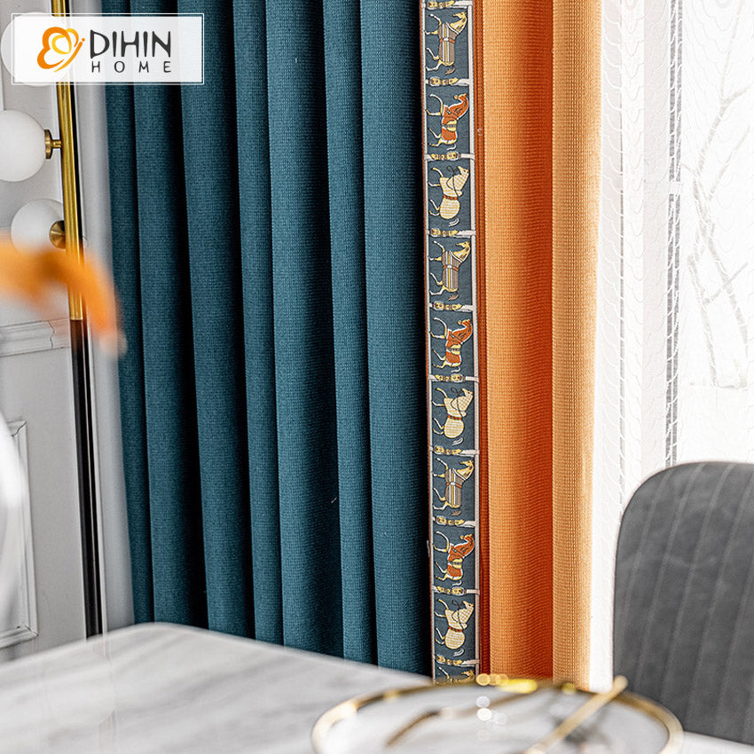 DIHINHOME Home Textile European Curtain DIHIN HOME European High-end Splicing Curtains With Lace,Grommet Window Curtain for Living Room ,52x63-inch,1 Panel